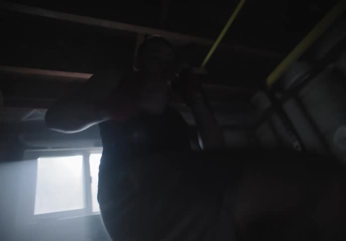 A man in a basement training
