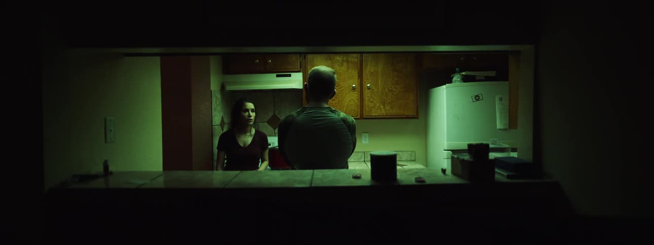 A man and woman stand in a kitchen and argue