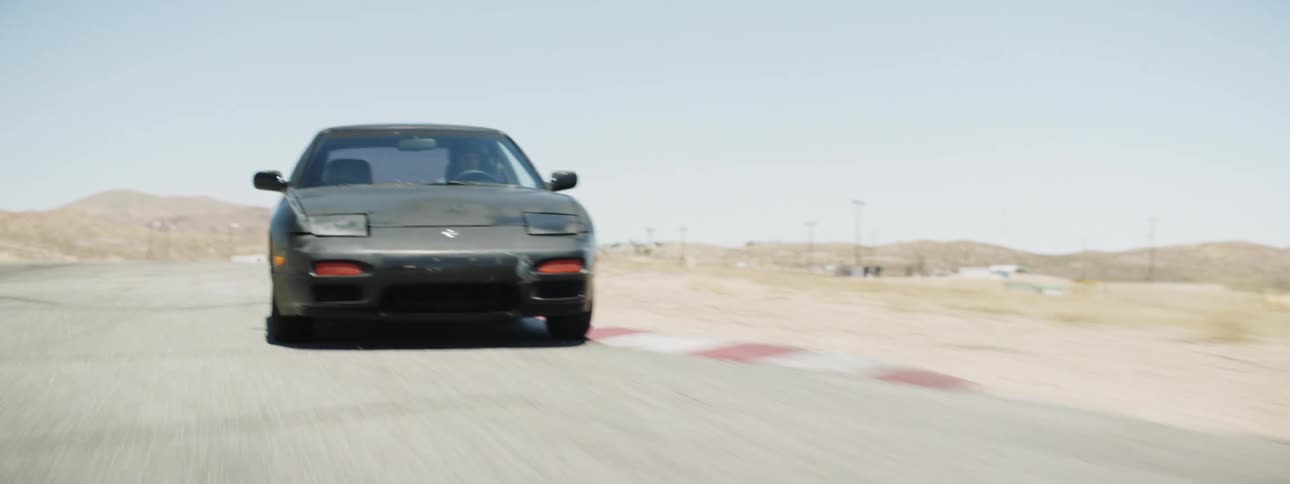 A car races on a track