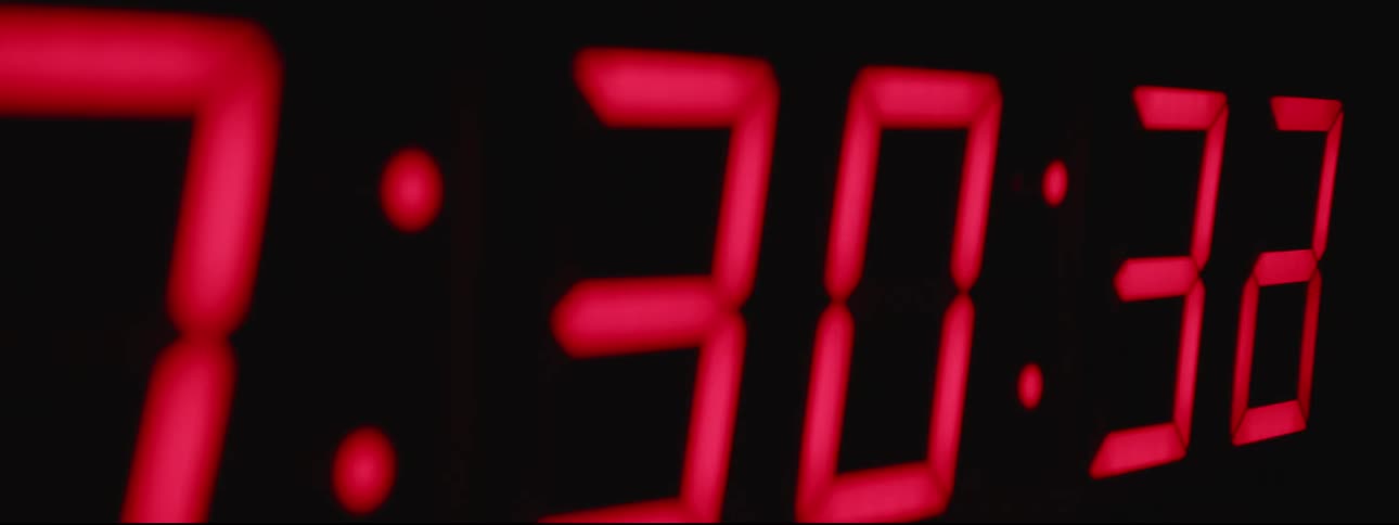 A digital clock counts up