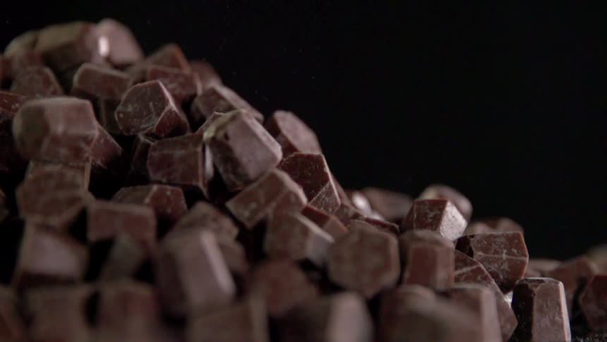 Chunks of chocolate fall into a pile