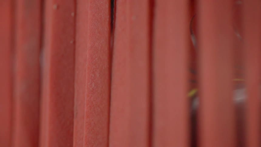 Red ribbons that look like pasta