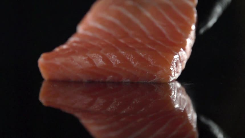 A piece of fish being set on a counter for a photo shoot