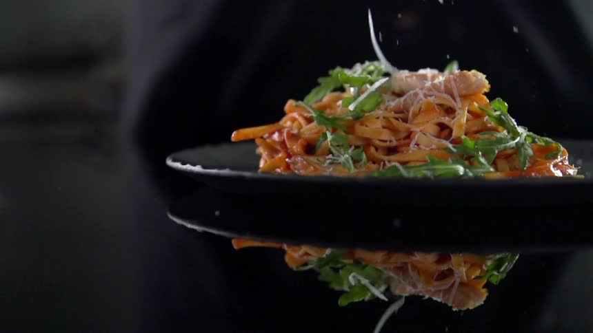 A plate with food is on display