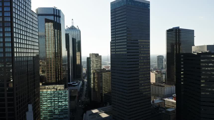 A downtown city is displayed during midday