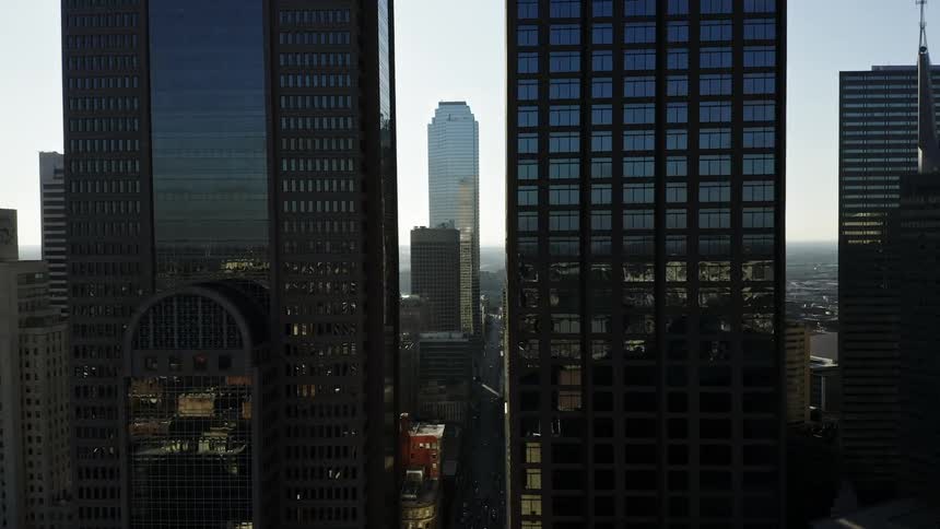 Skyscrapers and high rise buildings make up a skyline for a downtown area