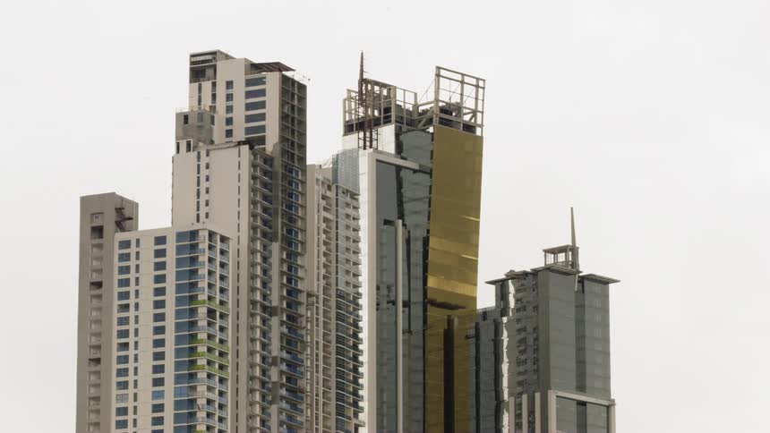 High rise apartment buildings under construction in a city