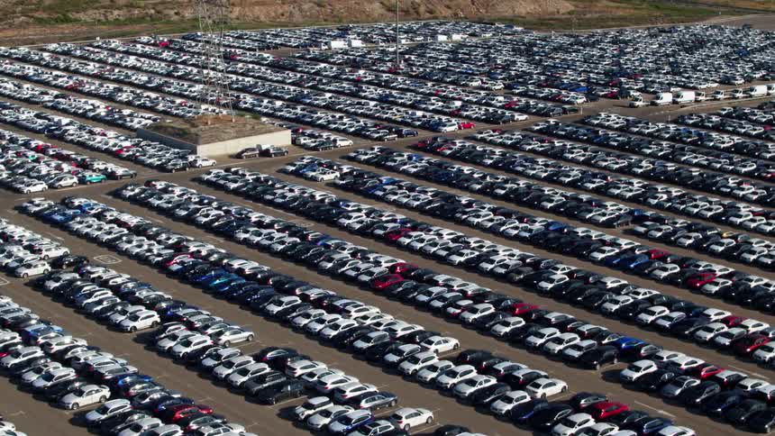 Aerial view of enormous parking lot