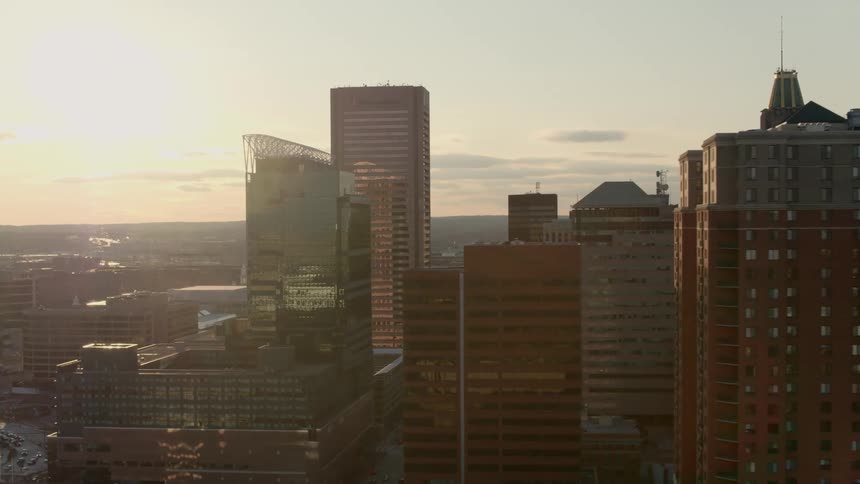 Downtown baltimore maryland at sunset