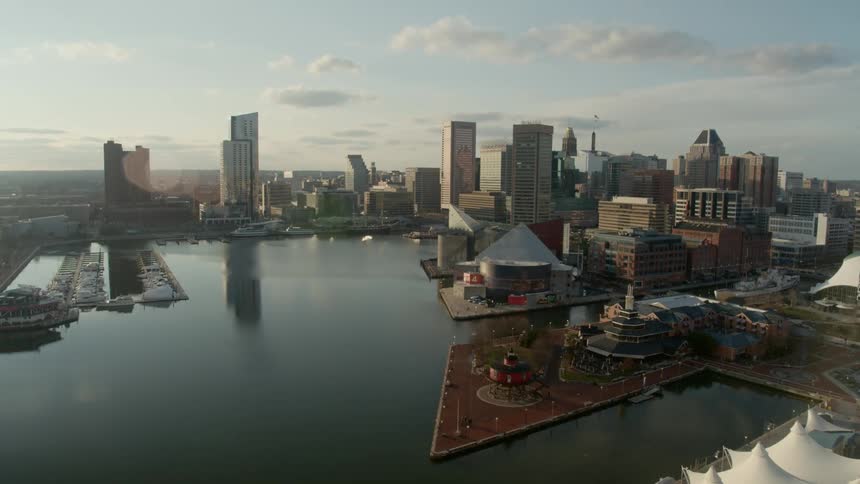 Waterfront downtown of city