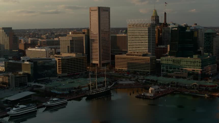The sun sets downtown