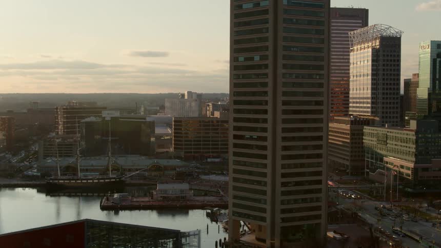 Downtown city area in evening light