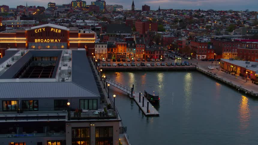 City pier broadway in baltimore maryland at night