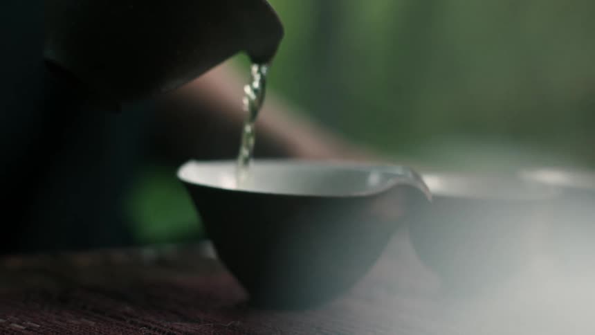 A white person fills a bowl with water