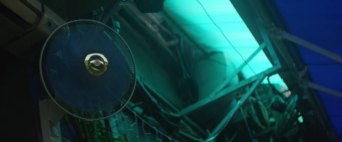 A fan circulating in a tent