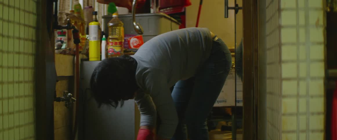A woman cleans inside