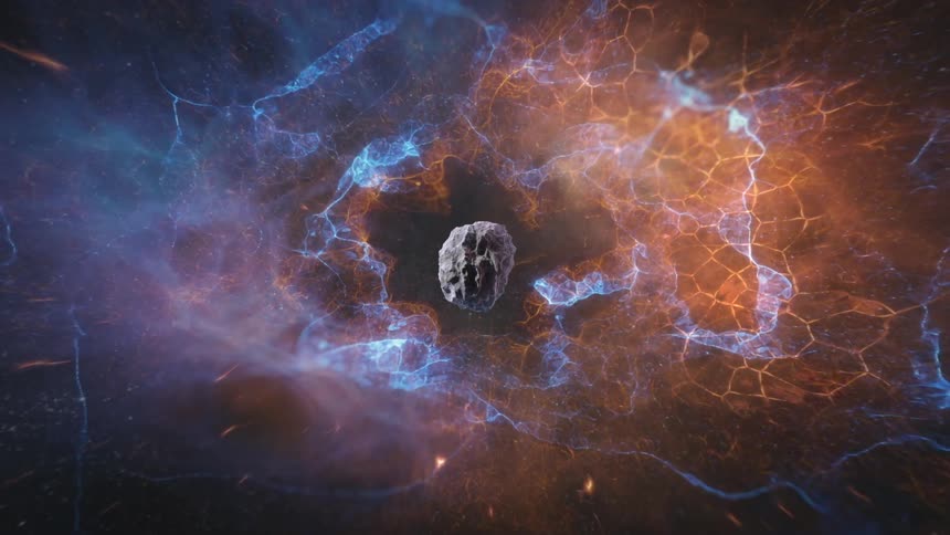 A screen with a meteor in space