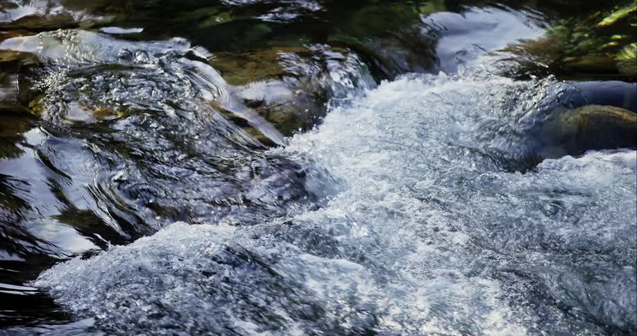 River water rushes over rocks to form rapids