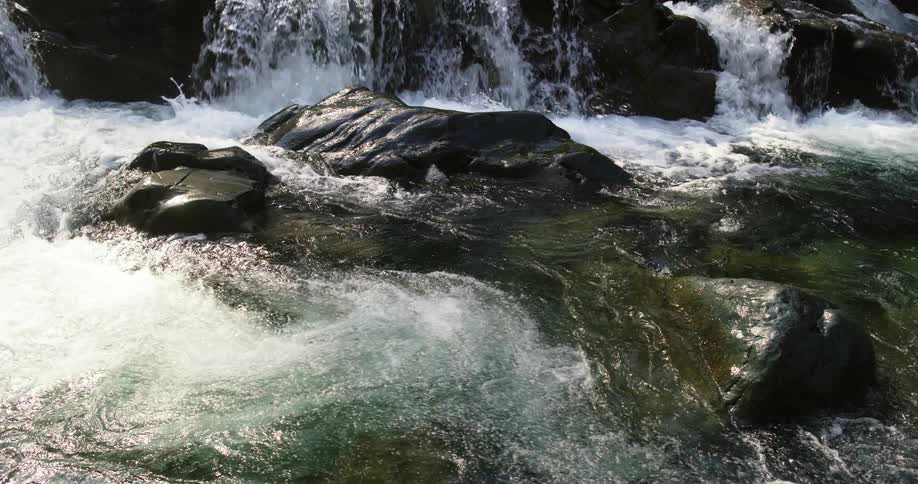 Small waterfalls feed a rivers rapids