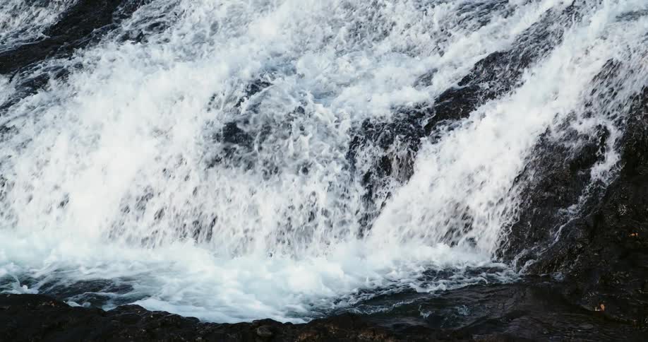 A river with water running down a cliff