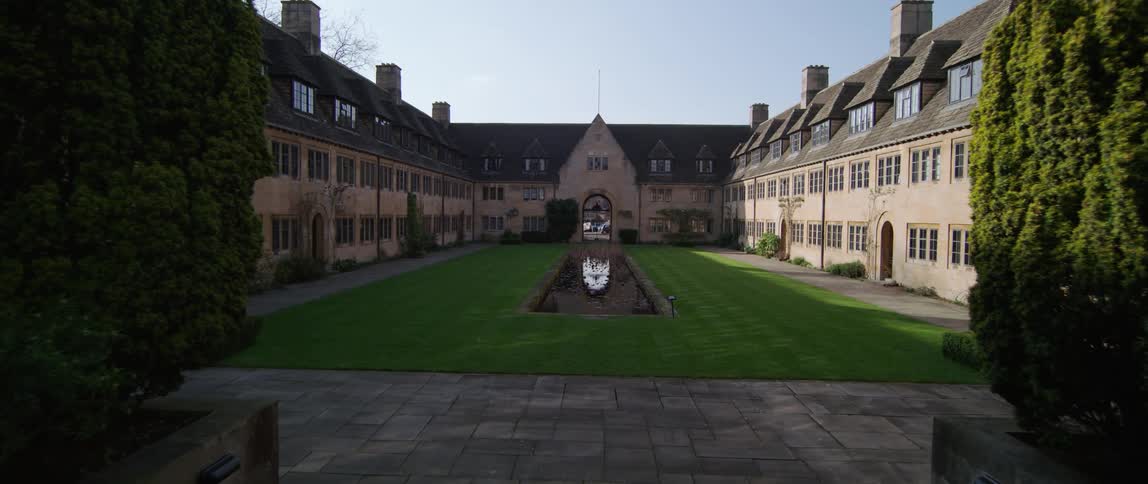 A courtyard at a big building