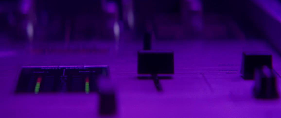 A sound board with a display lit up
