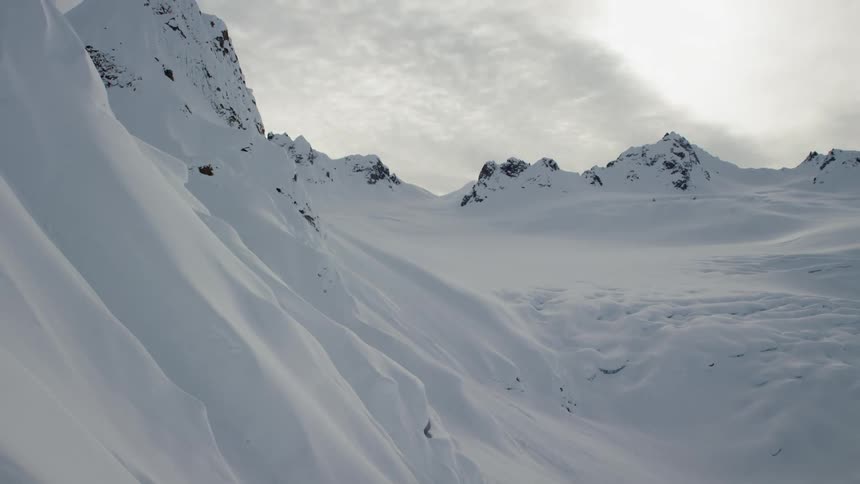 The slope is covered with heavy snow