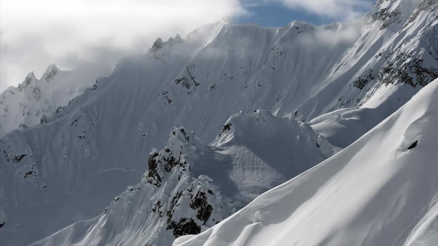 Aerial view of the snow capped mountains