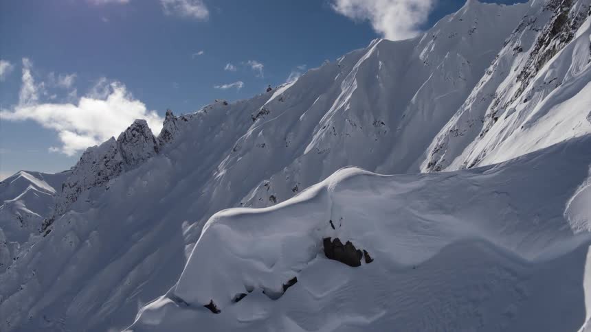 A mountain covered in snow in the winter