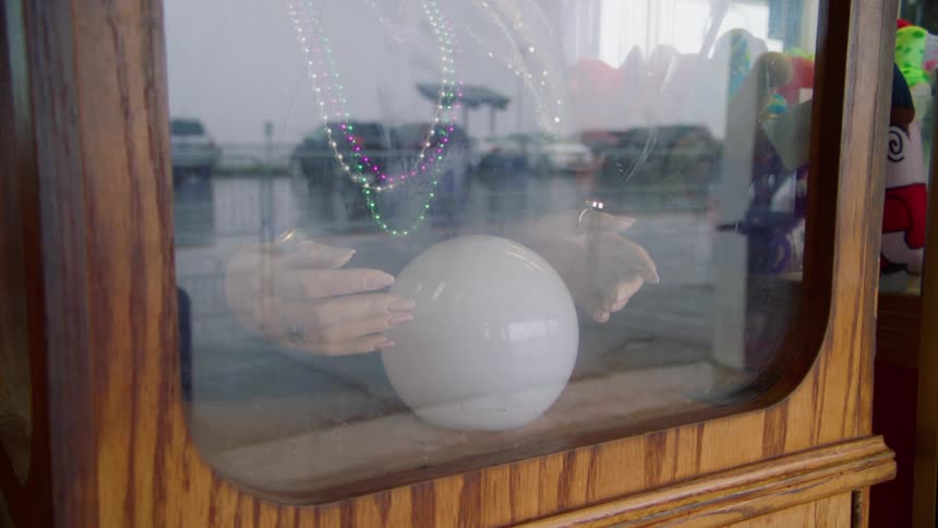 A fortune telling statue in a store window