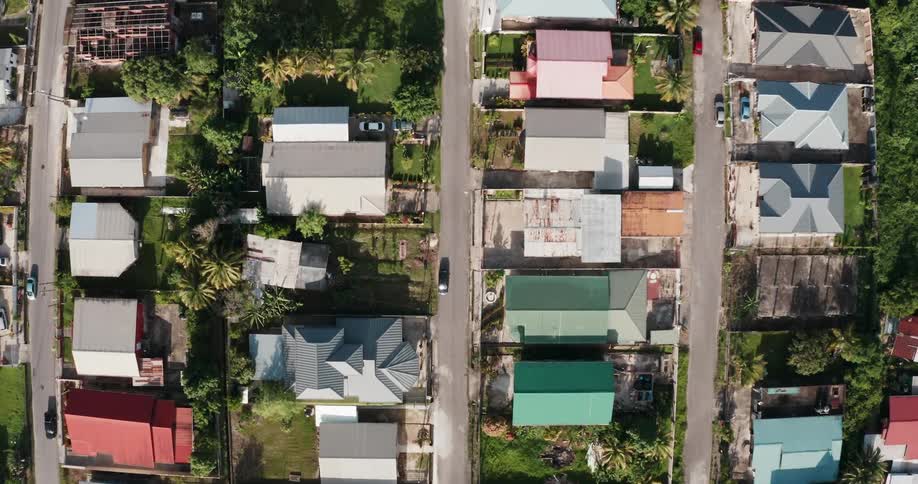 Top down view of houses in an island neighborhood