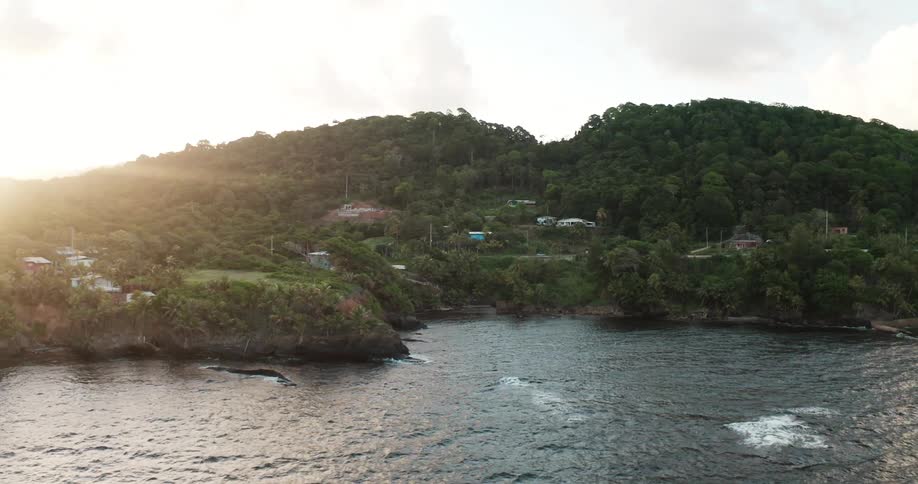 Wide aerial view of tropical coastline