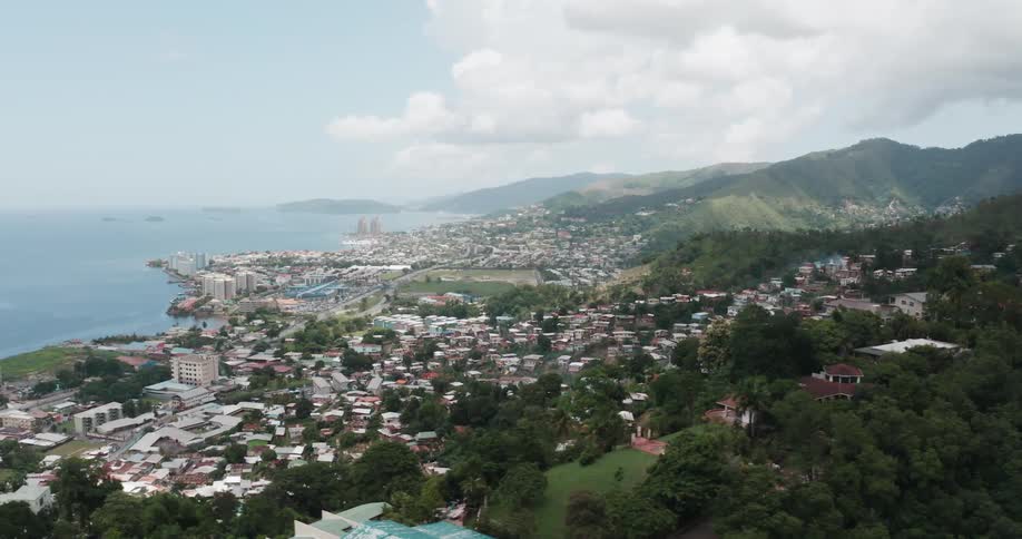 Aerial view of tropical city on the coast