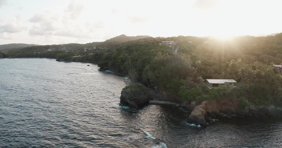 Aerial view of the coast of a tropical island