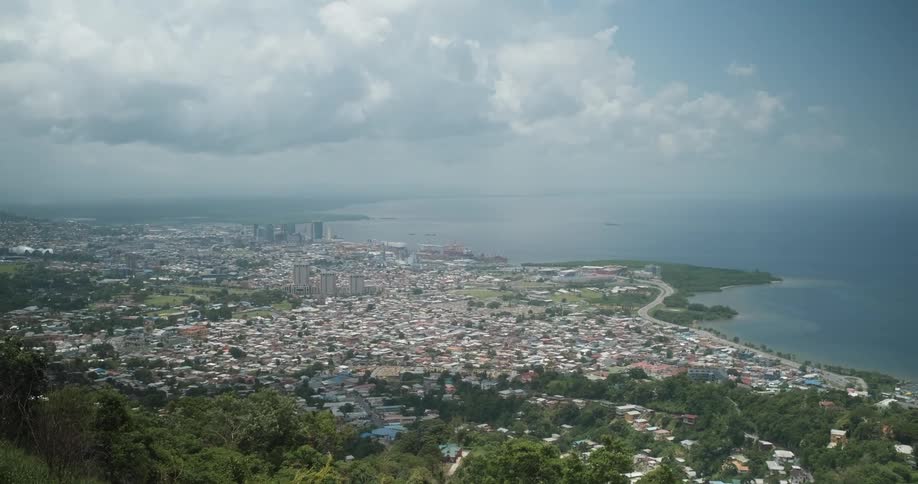 Aerial view of large island city