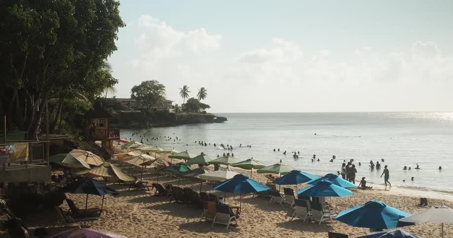 Wide shot of a tropical beach resort