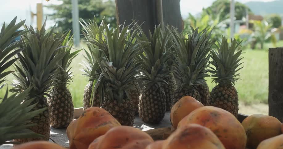Fruits on a table at an outdoor market