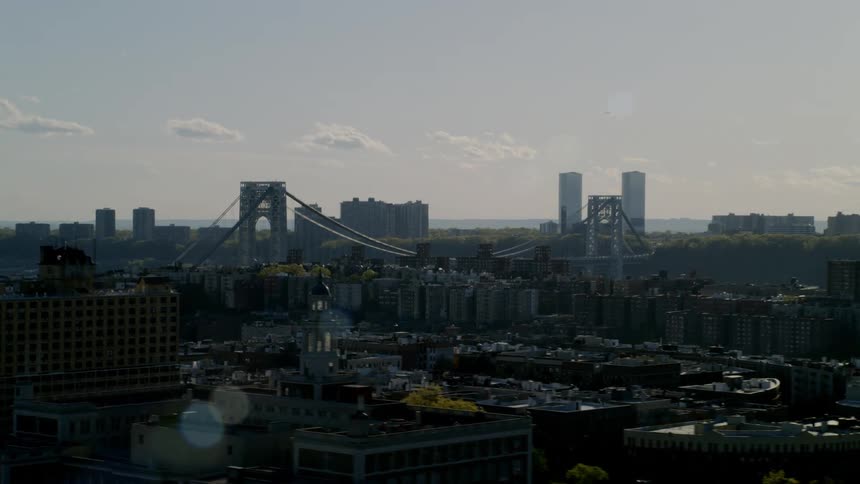 Suspension bridge in city landscape