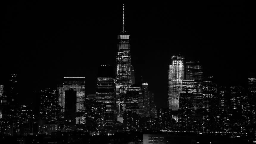 Skyline of a large city at night