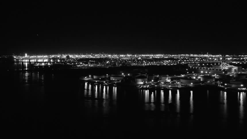 The city is brightly lit at night
