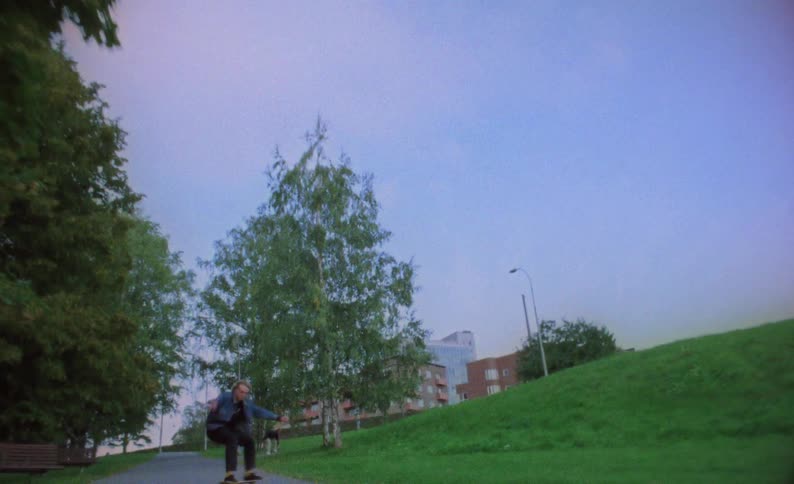 Boys skateboarding down a pathway as others walk by