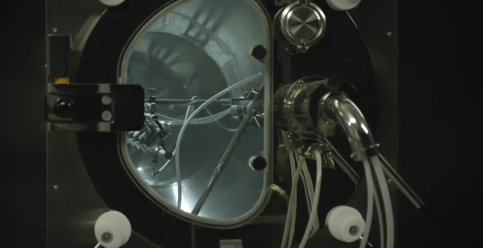 An internal piece of a machine spins in a circle