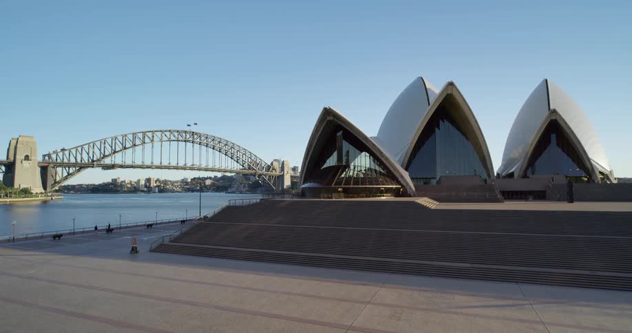 The sydney opera house with a bridge in the background