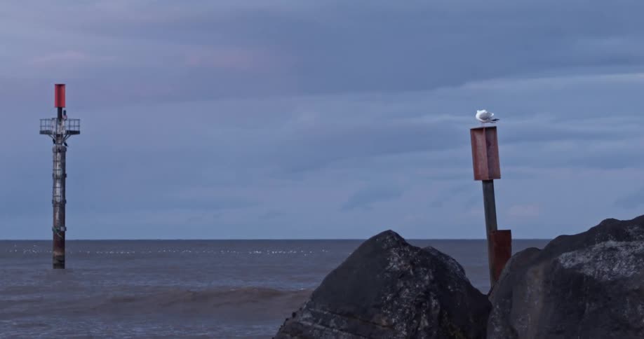 A rocky coast with the ocean and the sky in the background
