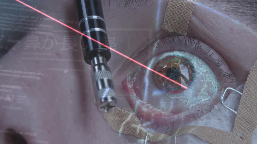 A laser traces a robots eye
