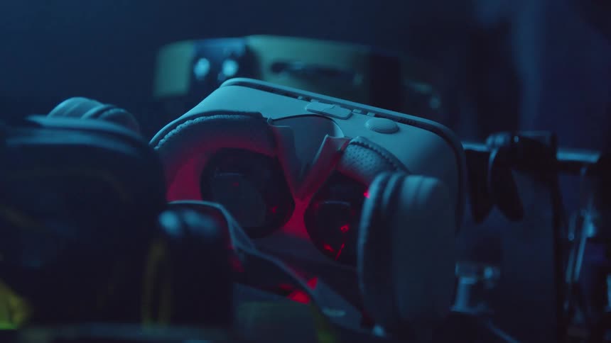 A face mask with lights shining on it