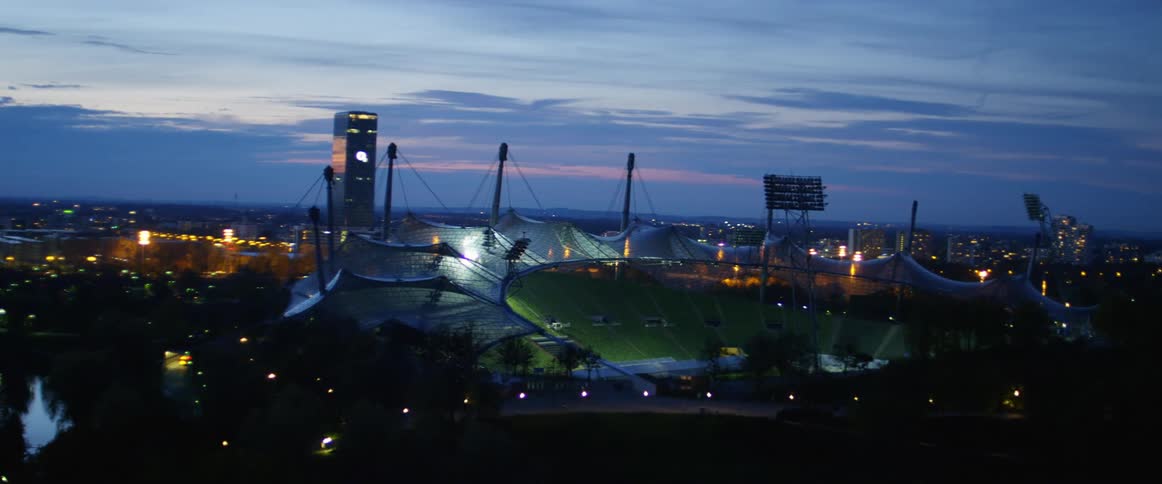 A soccer stadium sits in the middle of an urban area