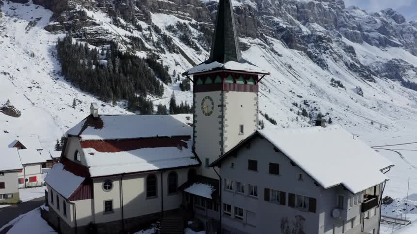 A church at the base of a mountain