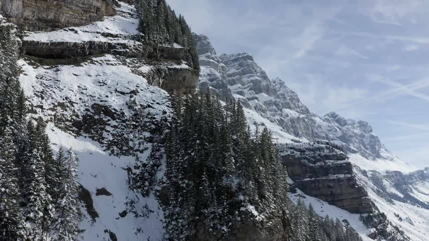White snow rests on the mountain top