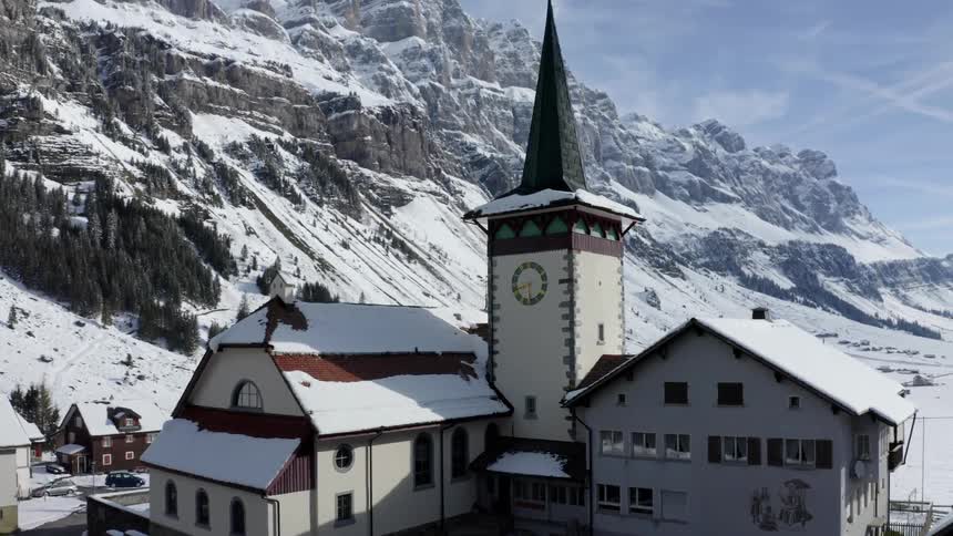 A church at the base of a mountain